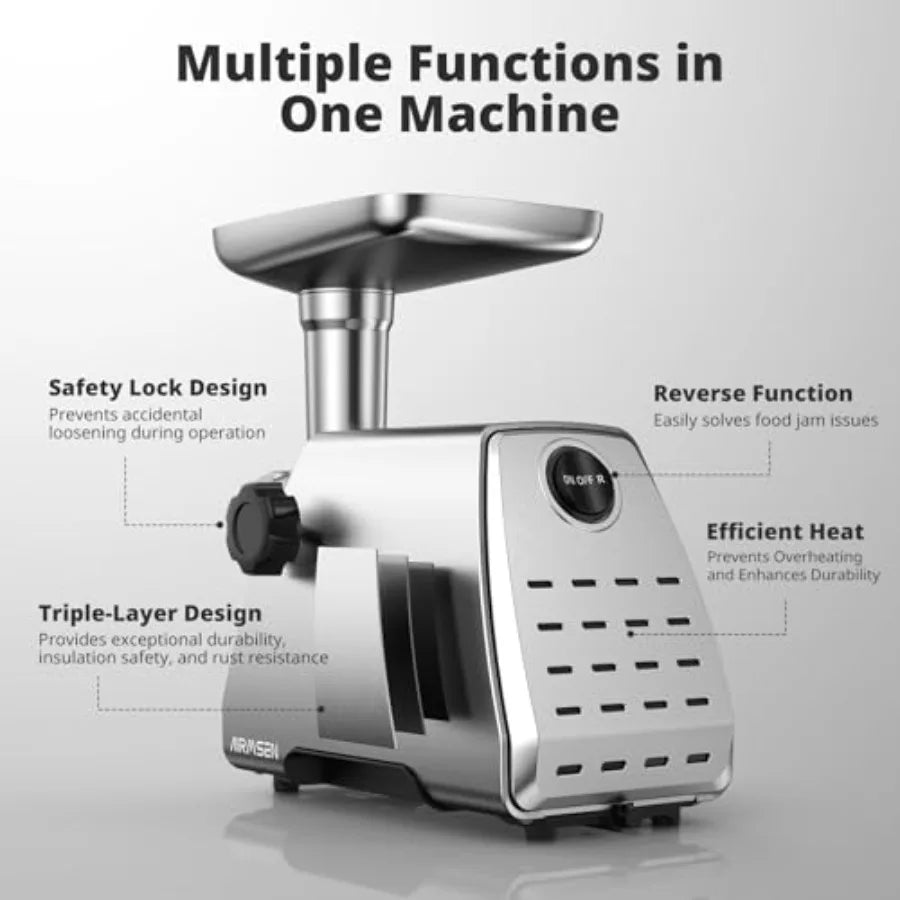 Electric Meat Grinder Mincer for Home Kitchen Use Heavy Duty Professional Stainless Steel Sausage Maker Stuffer with 3 Intercha
