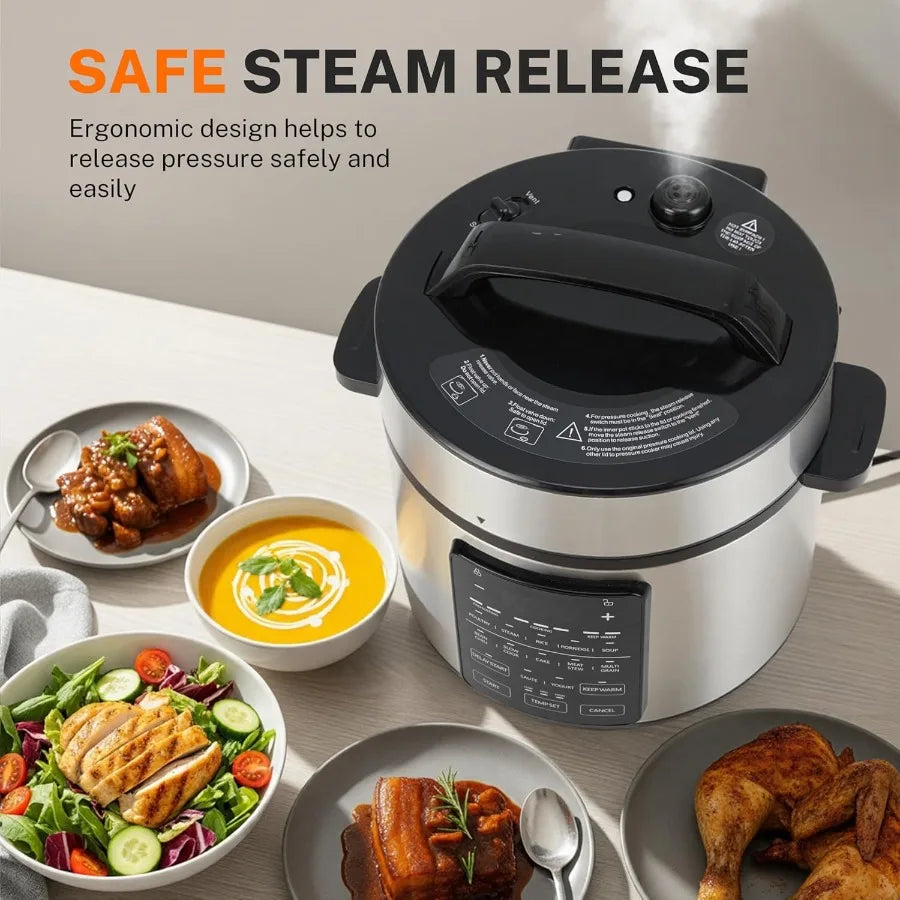 14in1 Electric Pressure Cooker for Home Kitchen 6QT Stainless Steel MultiCooker with NonStick Inner Pot DishwasherSafe Componen
