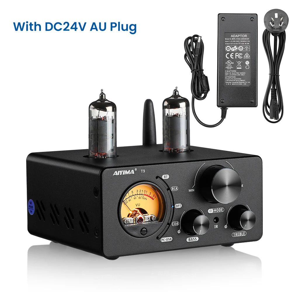 AIYIMA Audio T9 Bluetooth 5.0 Vacuum Tube Amplifier USB DAC Stereo Receiver COAX/OPT HiFi Home Audio Digital Amp w/VU Meter 100W
