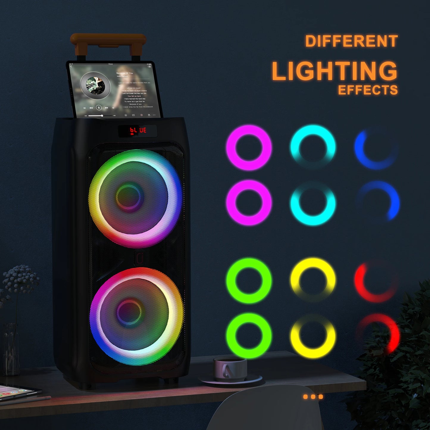 T9Karaoke Machine with 2 Wireless Microphones,Portable Bluetooth Speaker for Adults & Kids,Big Party PA System with Disco Lights