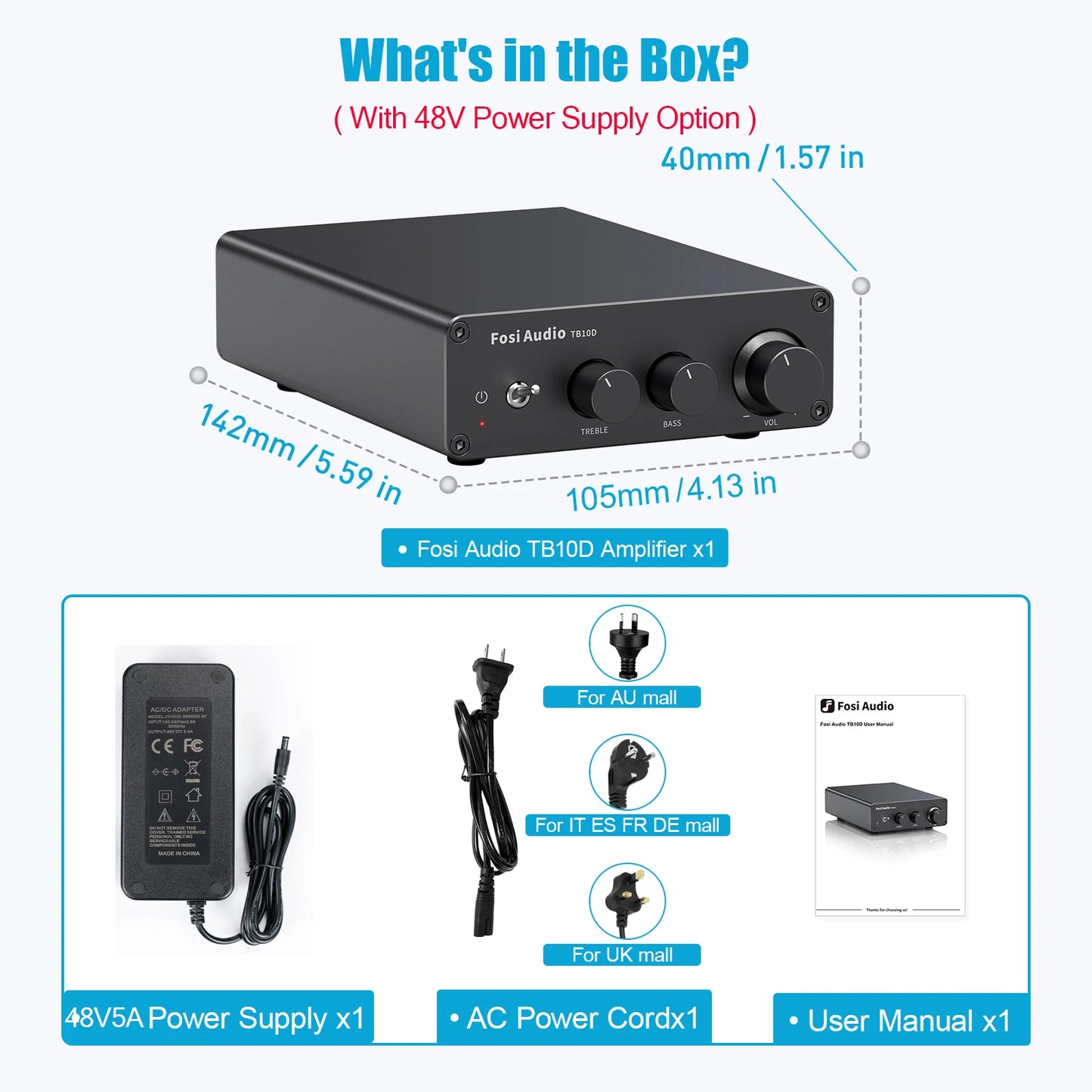 Fosi Audio 300Wx2 HiFi Sound Power Amplifier Upgrade New TPA3255 Class D Stereo Amp With Treble Bass For Home Speaker