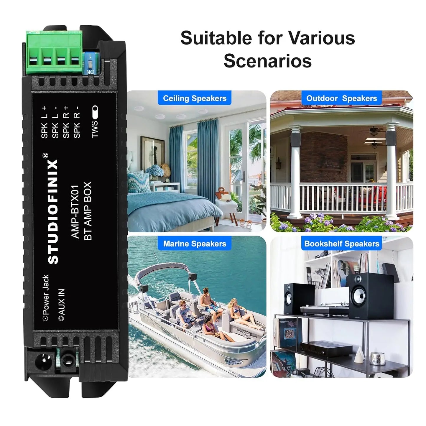 Herdio Bluetooth Home Audio Amplifier 2.0 Channel Receiver System For Passive Speakers with AUX TWS Suitable For Ceiling Marine