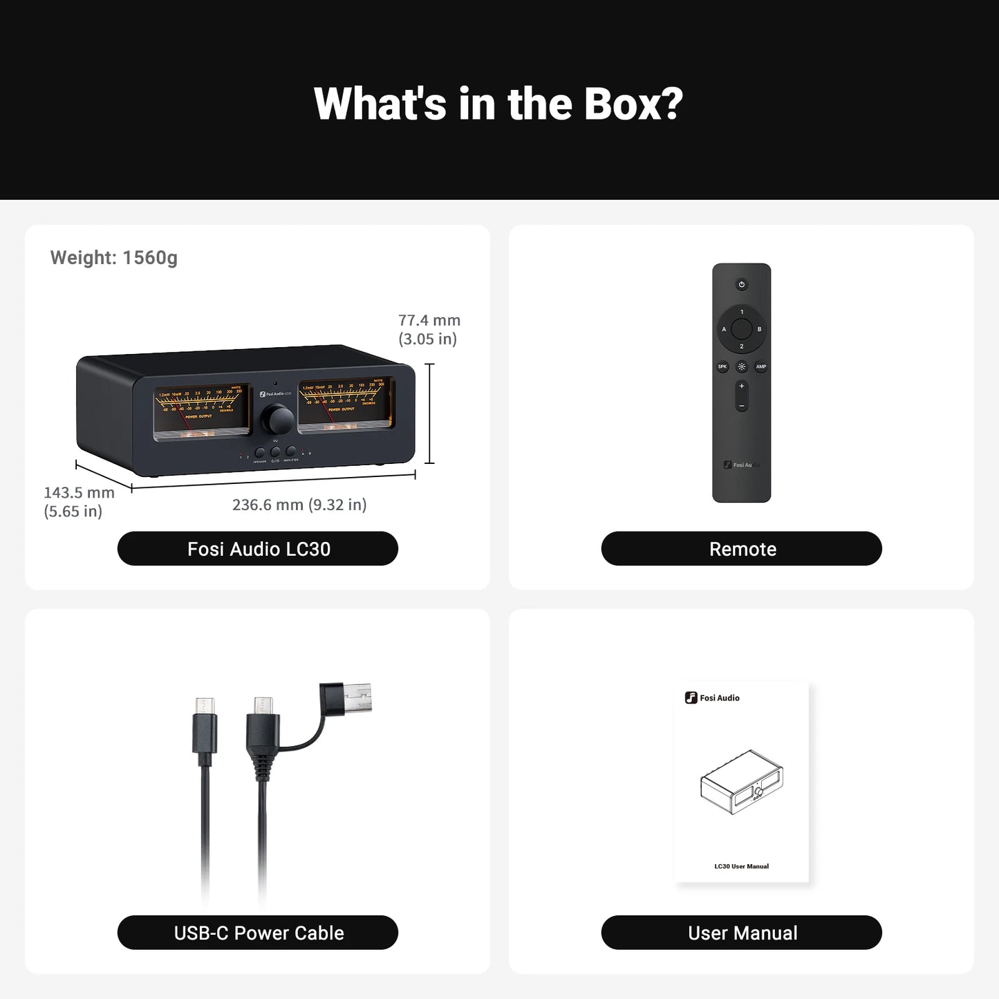 Fosi Audio LC30 Amplifier Speaker Switcher 2-in-2 Out Dual Analog VU Meter Audio Switcher Box with DB Panel Display with Remote