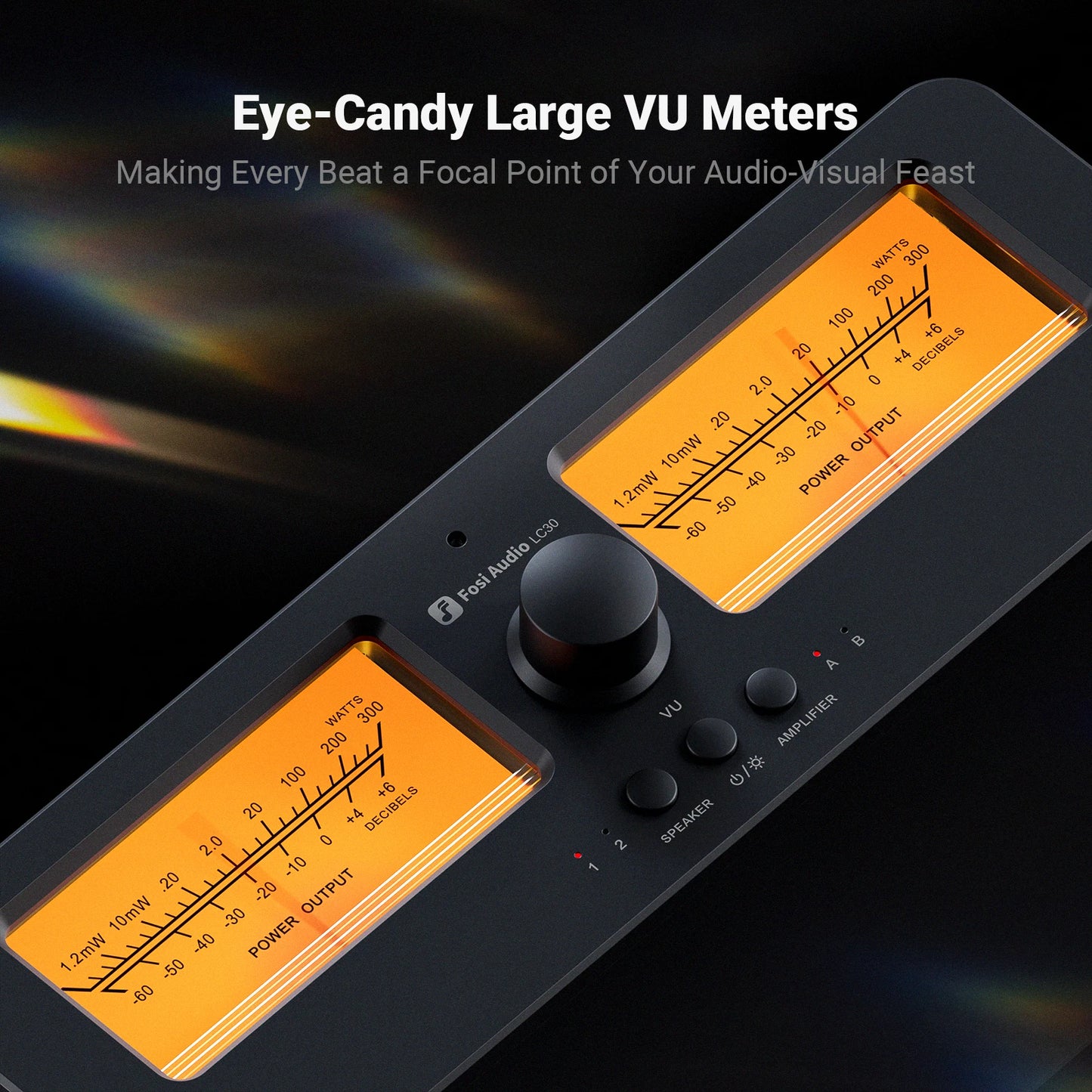 Fosi Audio LC30 Amplifier Speaker Switcher 2-in-2 Out Dual Analog VU Meter Audio Switcher Box with DB Panel Display with Remote