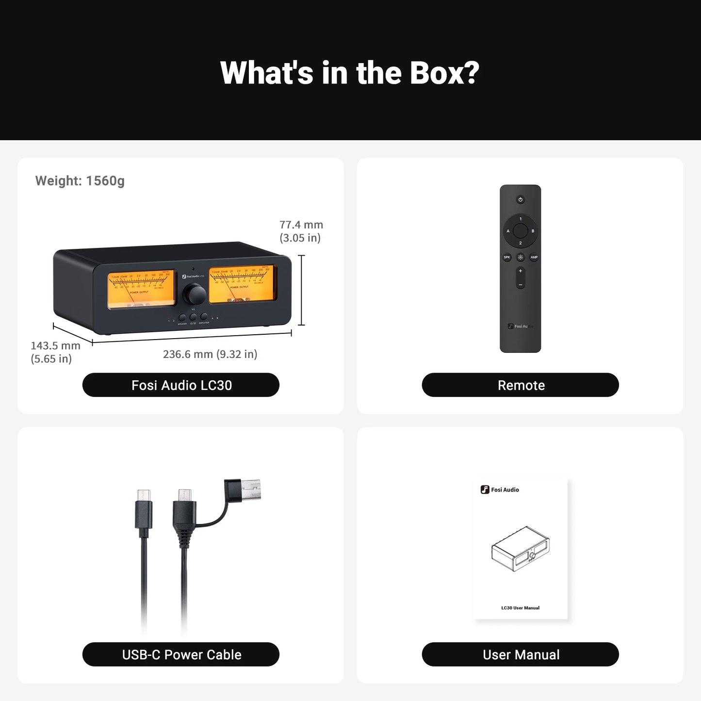 Fosi Audio LC30 Amplifier Speaker Switcher 2-in-2 Out Dual Analog VU Meter Audio Switcher Box with DB Panel Display with Remote