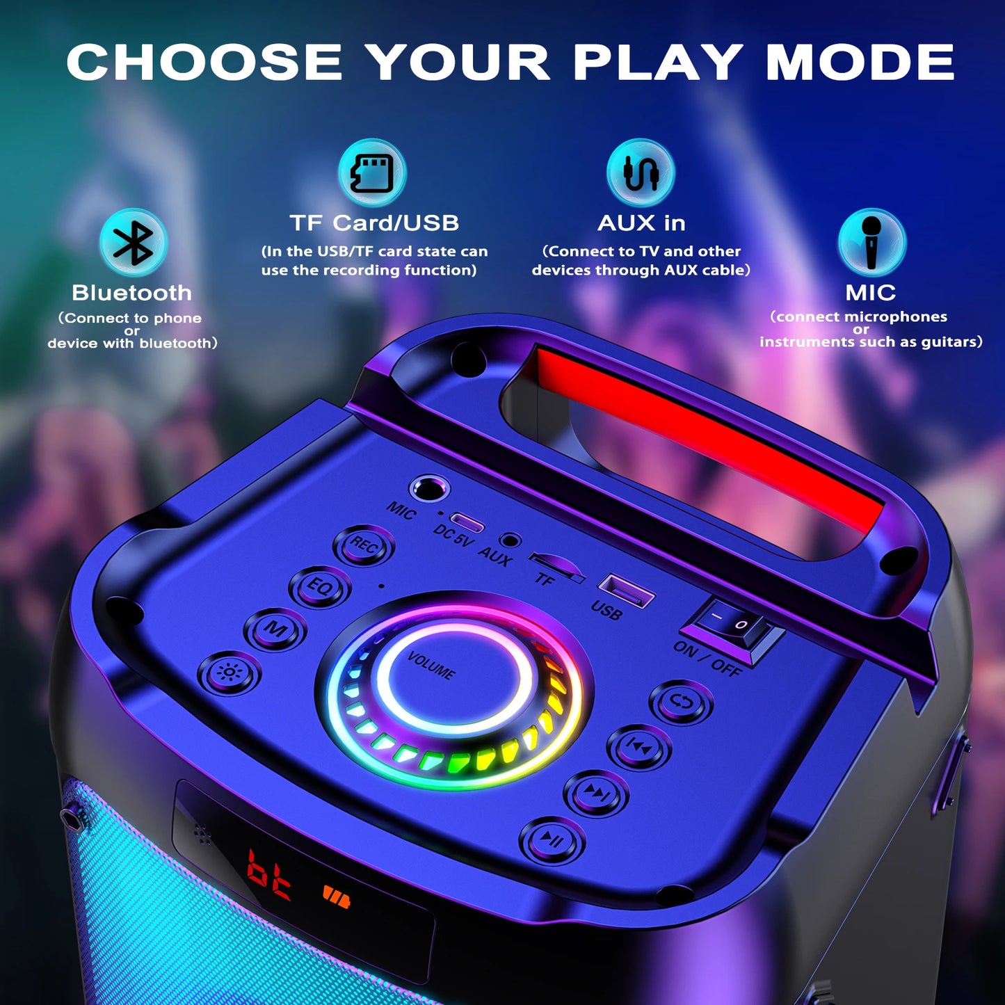 Wireless Bluetooth Speaker, Karaoke Machine with 2 Microphone, Home Karaoke Party Speaker with LED Light