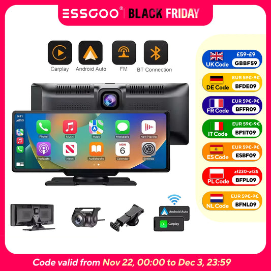 4K 10.26" Touch Screen Car DVR Dashcam Wireless Apple CarPlay Android Auto Dual Lens Video Recorder Dual Dash Cam DVR