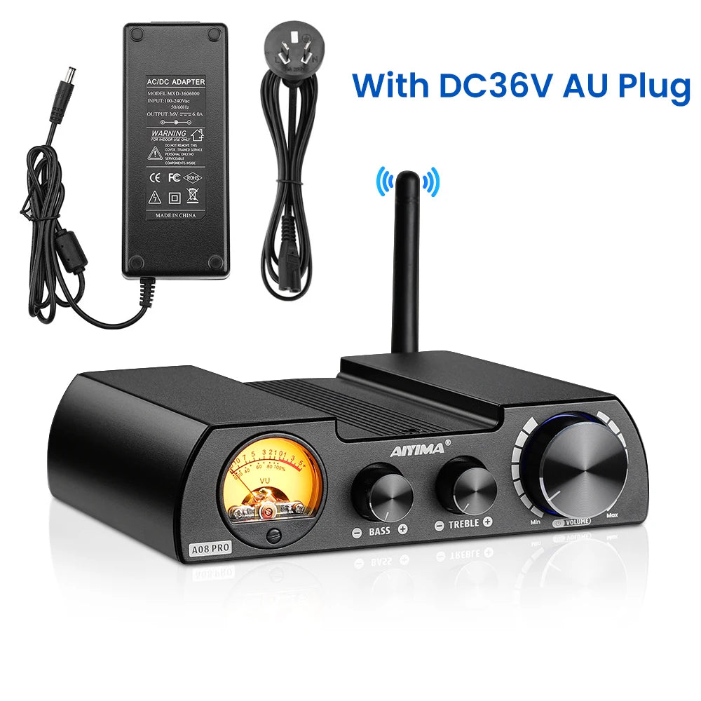 AIYIMA Audio A08 Pro Amplifier TPA3255 300W Bluetooth QCC5125 APTX Stereo Receiver Digital Amp VU Meter Bass Treble Control
