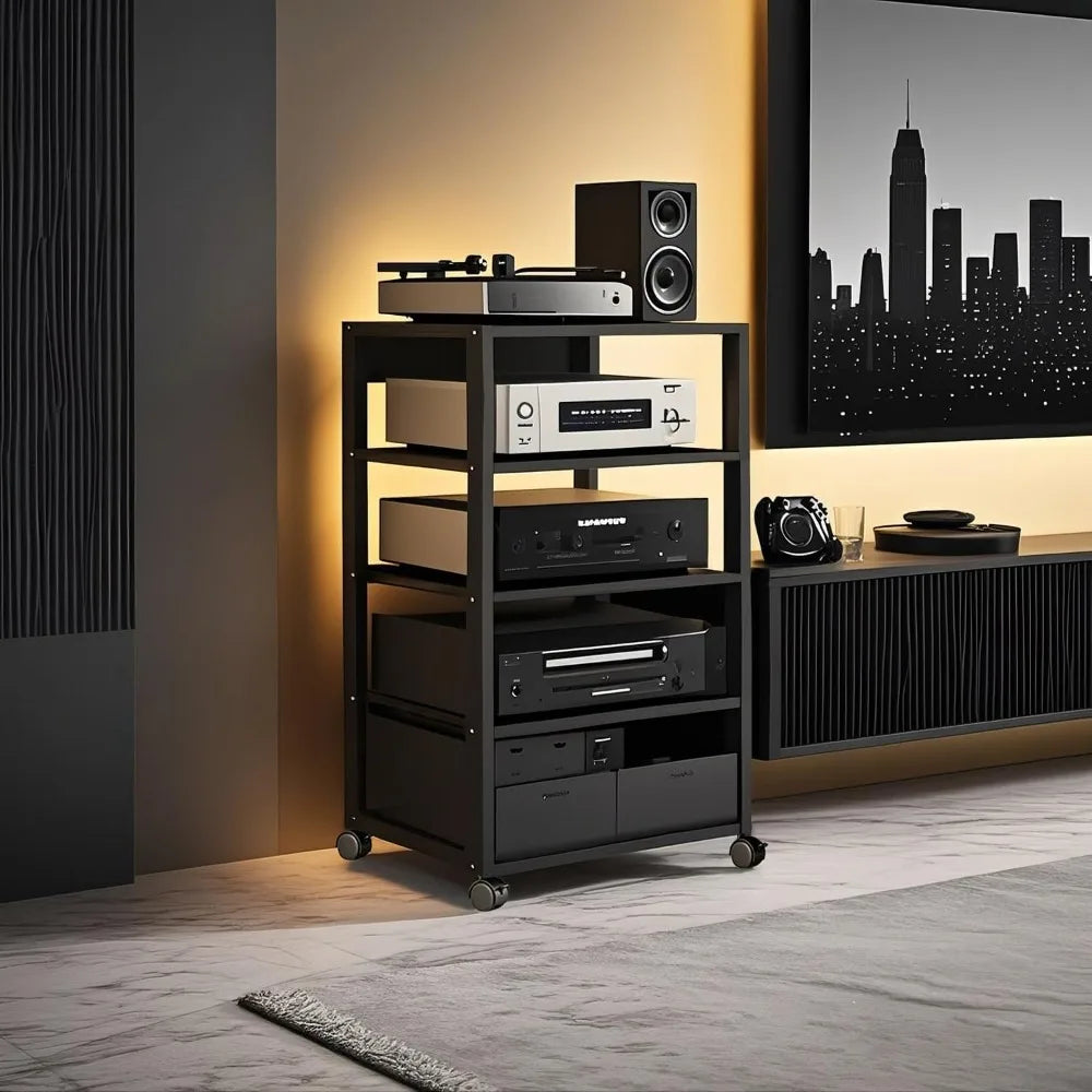 Stereo Component Tower Rack for Home Theater - 5 Tier Media Stand with CD Player and Receiver Storage