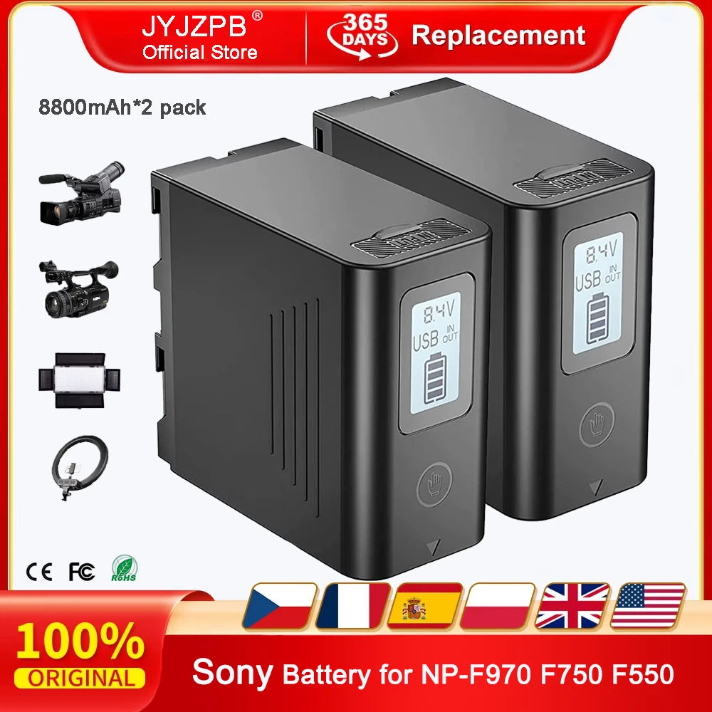 2Pack NP-F970 digital Battery 8800mAh Replacement Battery for Sony NP-F980 F750 F550 for Monitor LED Video Light Camcorder