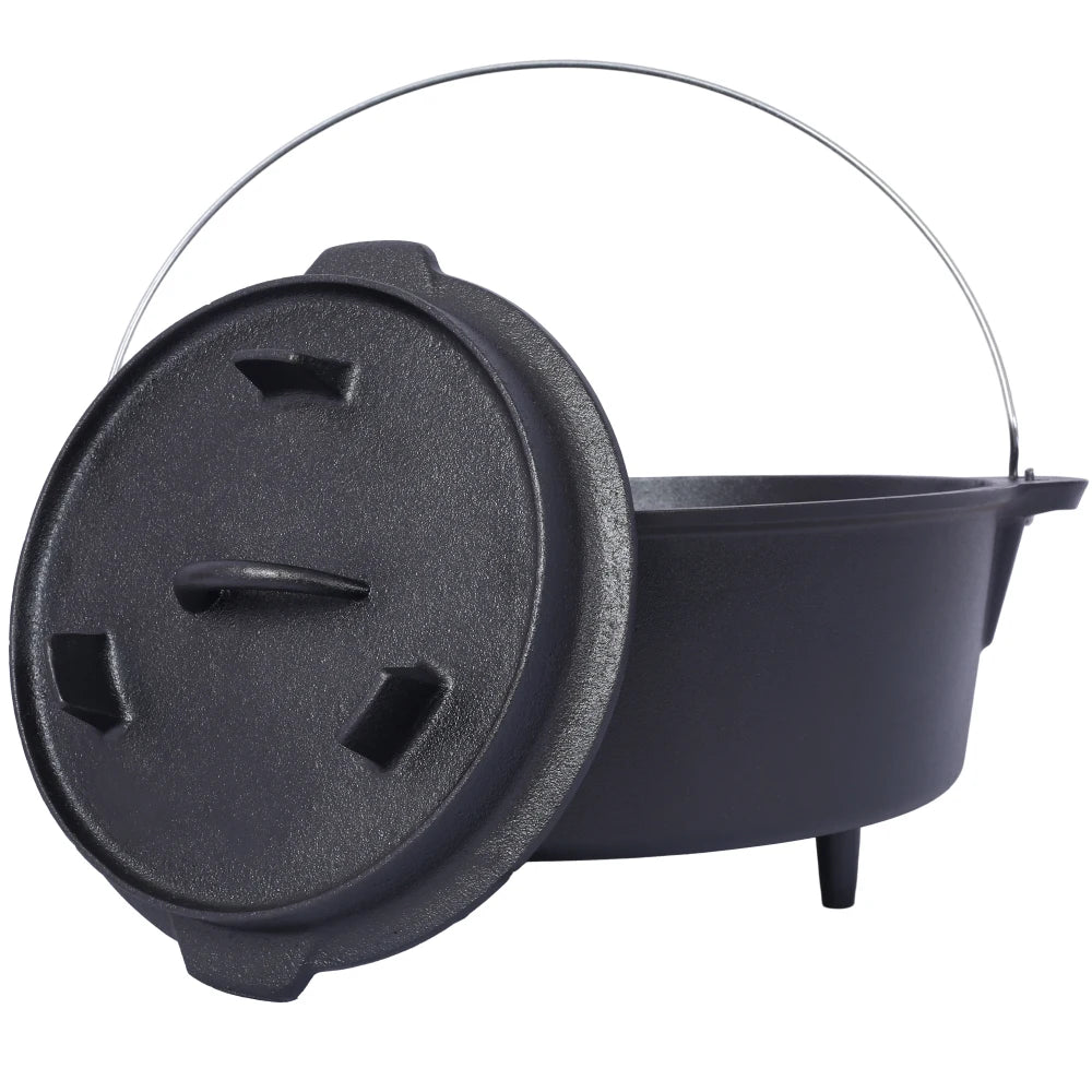 Cast iron strip frying pan cover outdoor camping deep pot bonfire fireplace cooking hiking picnic backpack style kitchen stove