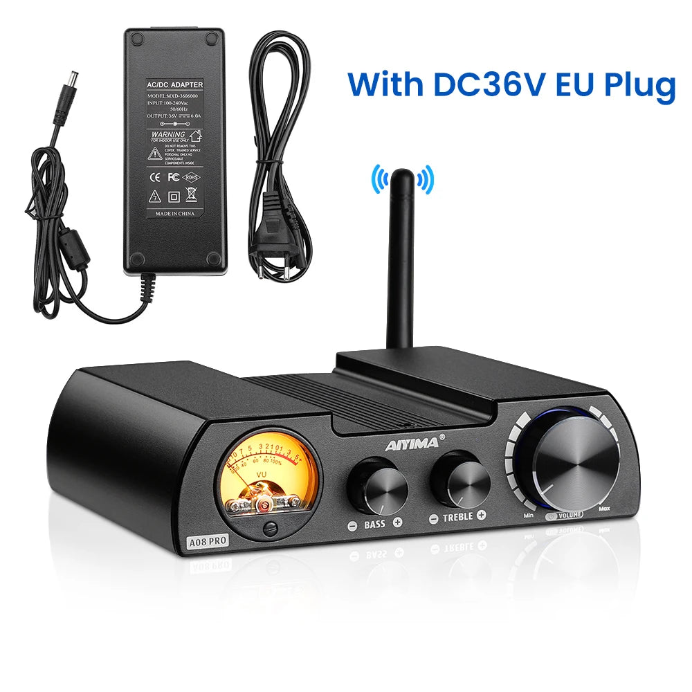 AIYIMA Audio A08 Pro Amplifier TPA3255 300W Bluetooth QCC5125 APTX Stereo Receiver Digital Amp VU Meter Bass Treble Control