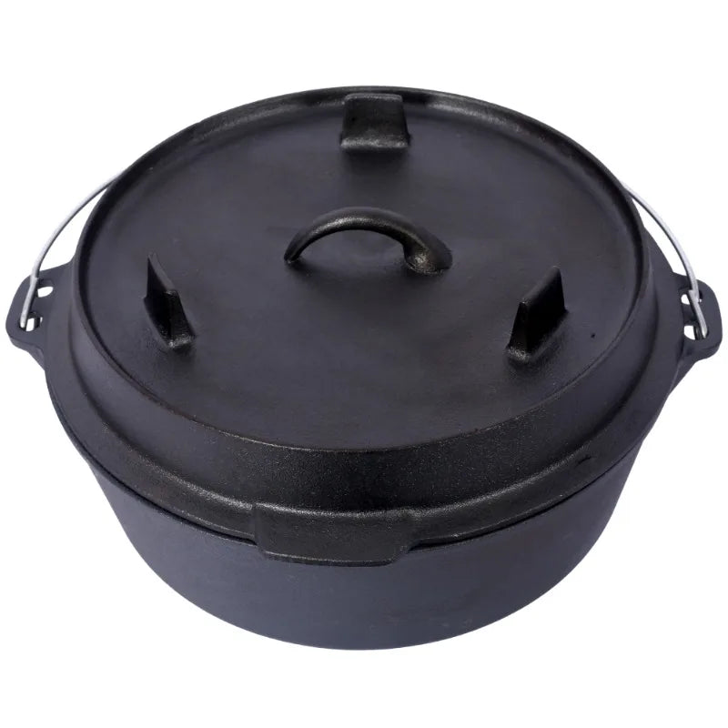 Cast iron strip frying pan cover outdoor camping deep pot bonfire fireplace cooking hiking picnic backpack style kitchen stove