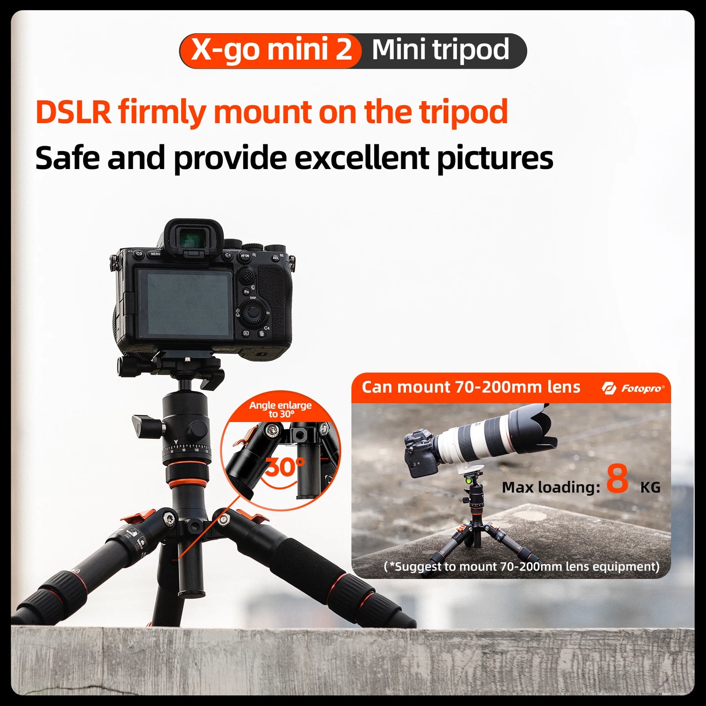 Fotopro Mini Tripod Portable Desktop Carbon Fiber Travel Tripod for Camera with Ball Head X-GO MINI2