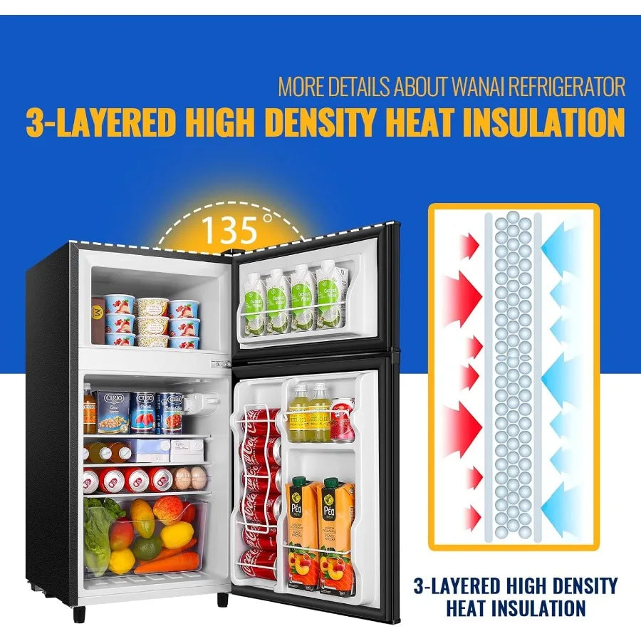 3.5 Cu.Ft Mini Fridge With Freezer for Office Dorm or Apartment Freestanding Refrigerator with Adjustable Thermostat Removable