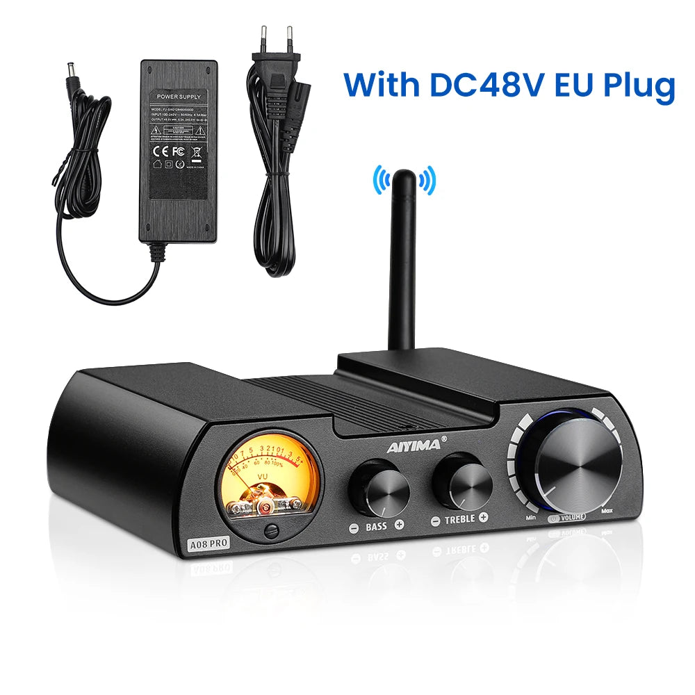 AIYIMA Audio A08 Pro Amplifier TPA3255 300W Bluetooth QCC5125 APTX Stereo Receiver Digital Amp VU Meter Bass Treble Control