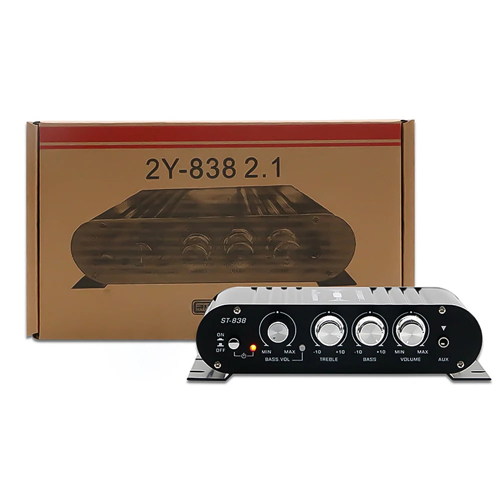 ST-838 HiFi 2.1 Channel Power Amplifier 80W*2 Stereo Bass Sound Amp Mini Media Player Subwoofer Amplifier Car Home Amp
