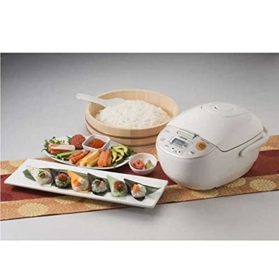 5.5Cup Beige Micom Rice Cooker and Warmer with Rice Washing Bowl and Drainer Silicone Spoon Spatula Bundle for Home Kitchen Use
