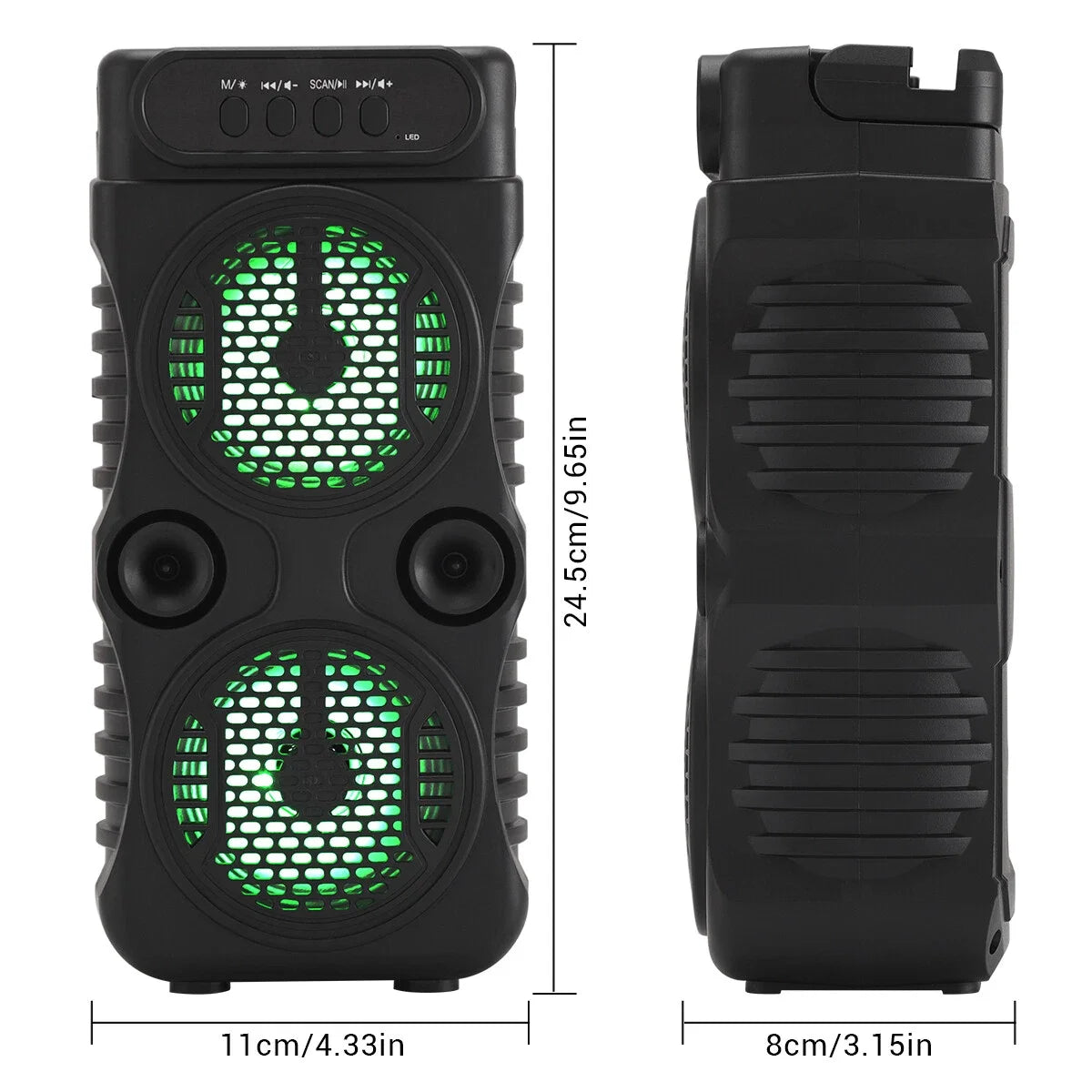 Dual 3" Portable Bluetooth Mini Speaker with TWS & Party Lights & Phone Holder