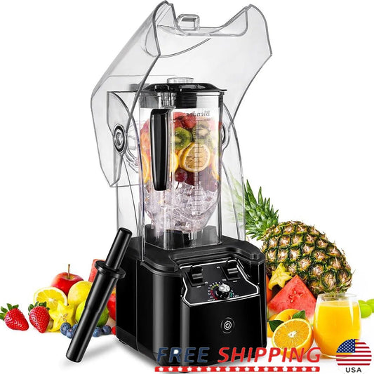 Commercial Blender 2200W Heavy Duty Smoothie Maker 15 Speed 6 Leaf Steel Blade Soundproof Cover Large Capacity Easy Clean