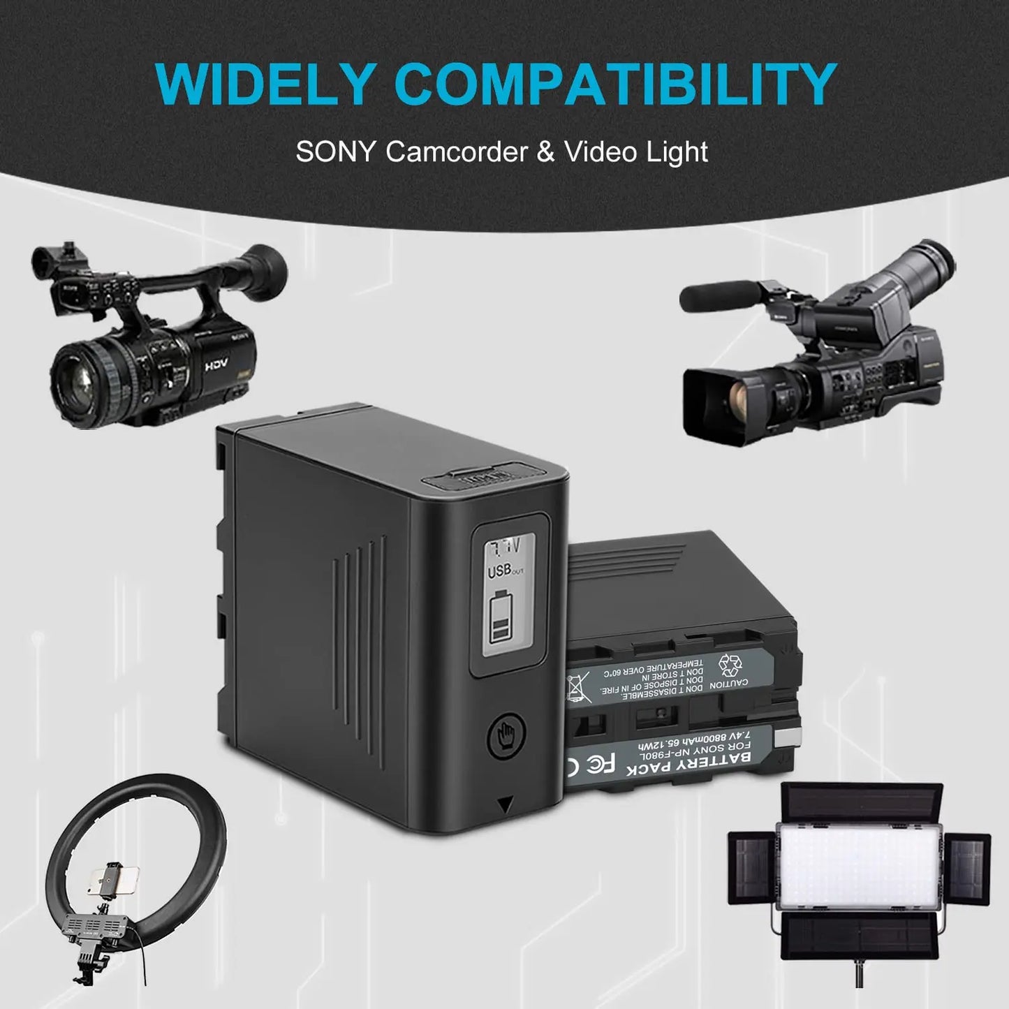 2Pack NP-F970 digital Battery 8800mAh Replacement Battery for Sony NP-F980 F750 F550 for Monitor LED Video Light Camcorder