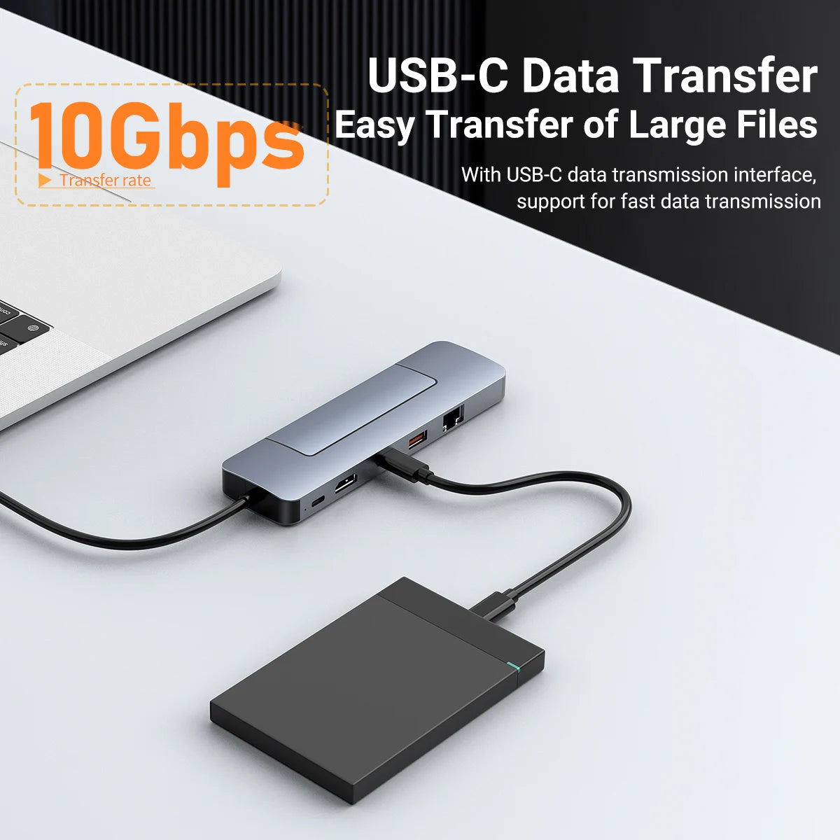 Gopala 8in1 USB-C Hub with M.2 NVMe/SATA SSD Enclosure, USB3.0/Type C3.0 10G, PD3.0, SD/TF, Gigabit for Type C Devices