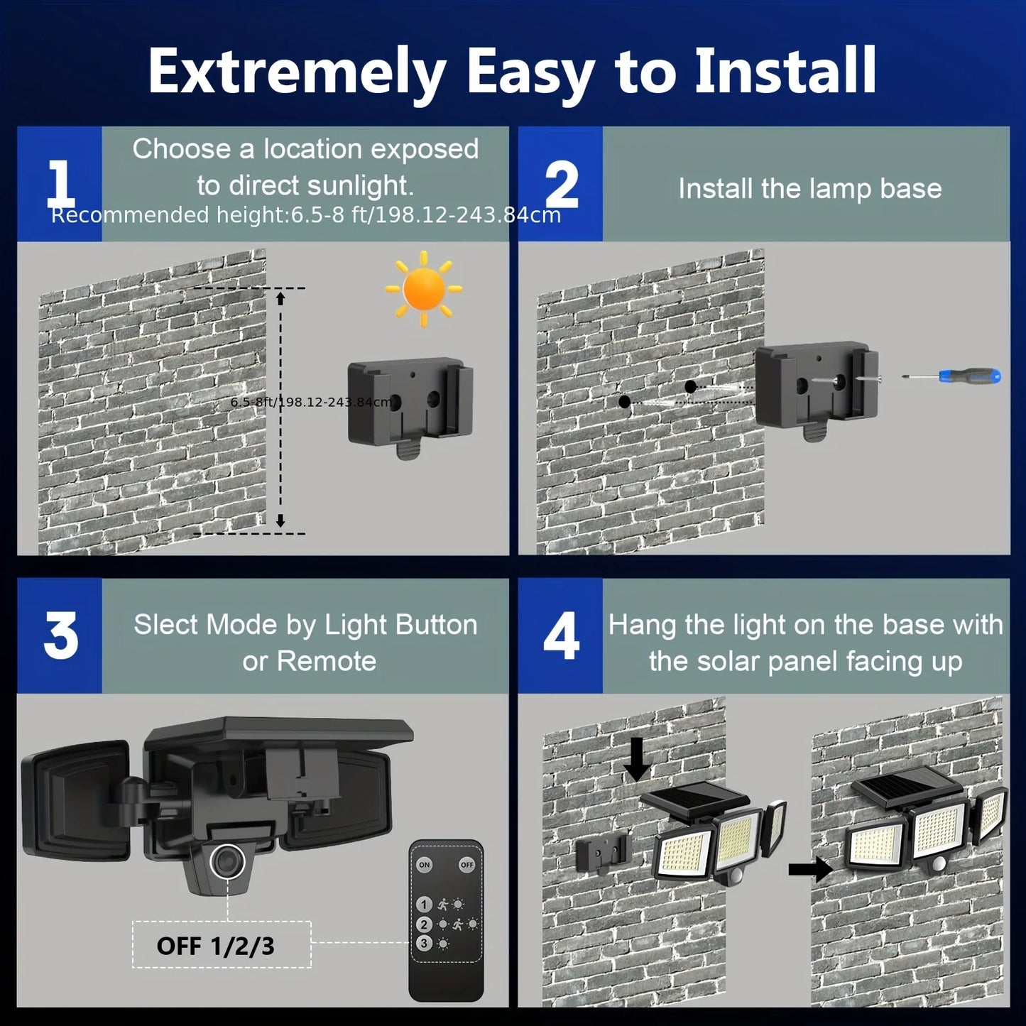 3 Pack Outdoor Solar Lights, Motion Sensor Security Lights for Porch, Garage, Yard Entrance, Patio