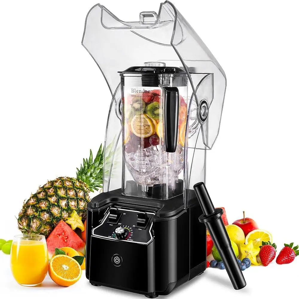 Commercial Blender 2200W Heavy Duty Smoothie Maker 15 Speed 6 Leaf Steel Blade Soundproof Cover Large Capacity Easy Clean