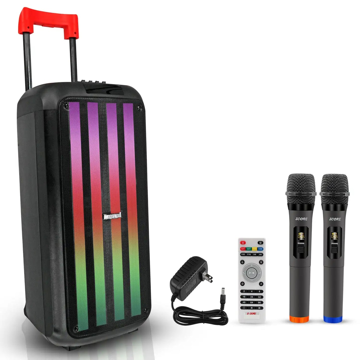 5 Core Party Speaker Bluetooth 400W Big Powered Rechargeable Outdoor PA DJ System w 2 Wireless Mics PLB 8X2 2MIC