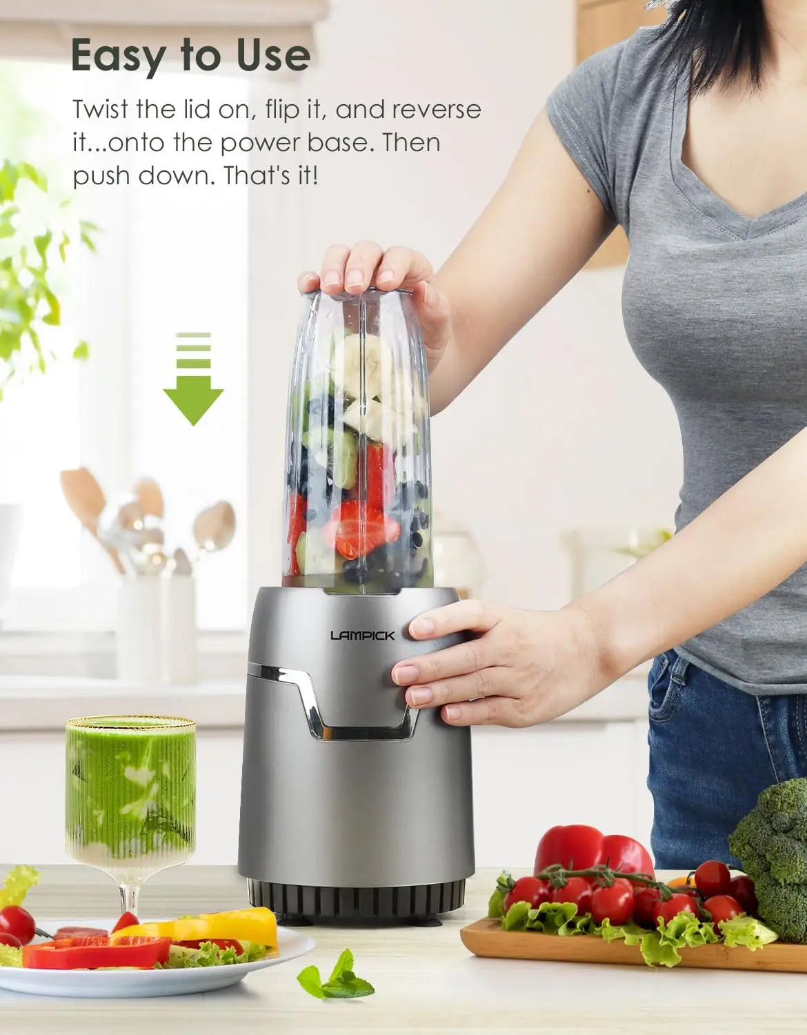 Smoothie Blender, 1100W Personal Blender for Shakes and Smoothies, Blenders and Grinder Combo for Kitchen with 2 * 22 Oz To-Go C