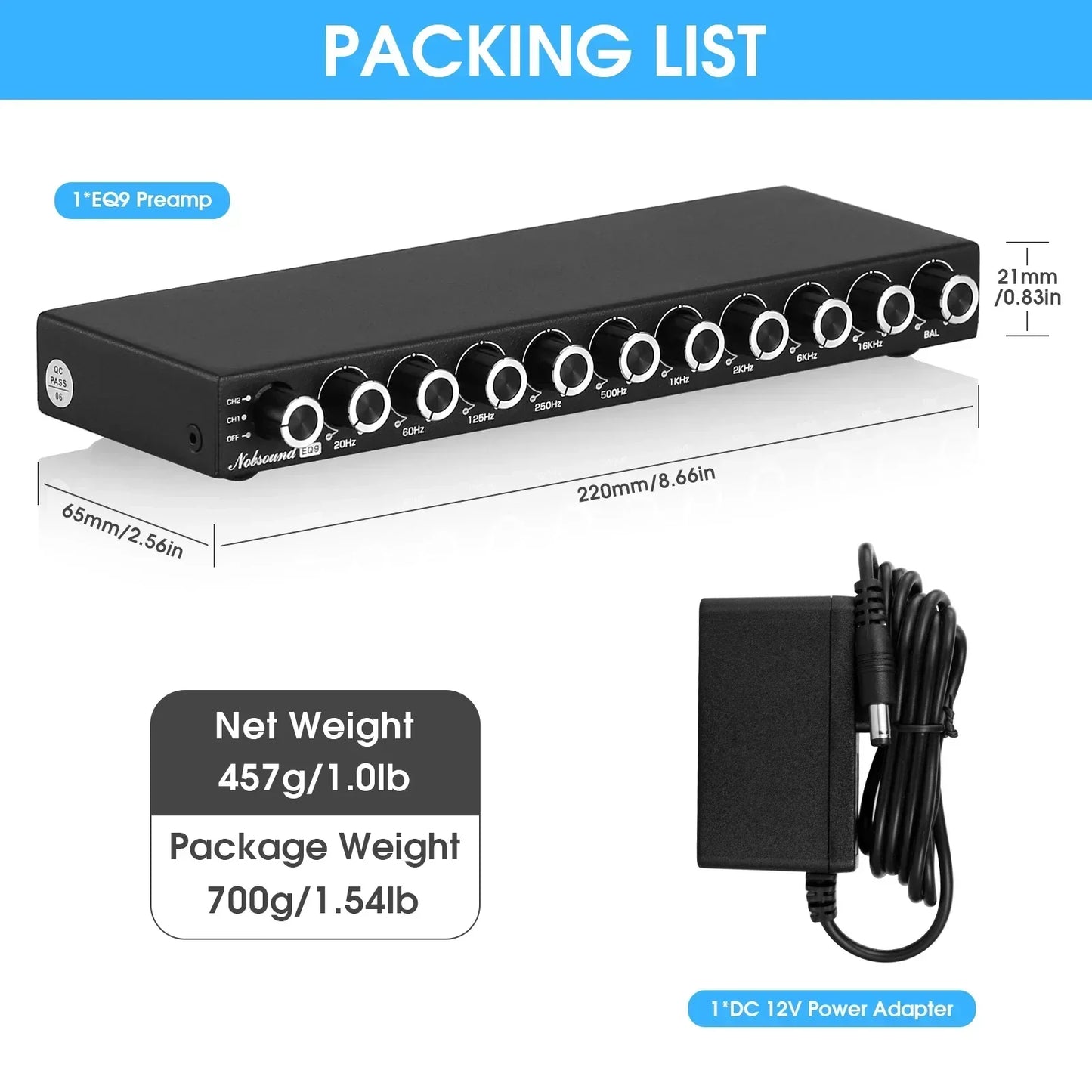 Nobsound HiFi EQ9 9-Band Stereo EQ Preamp Analog Pre-Amplifier Equalizer Audio Processor for Home/Car