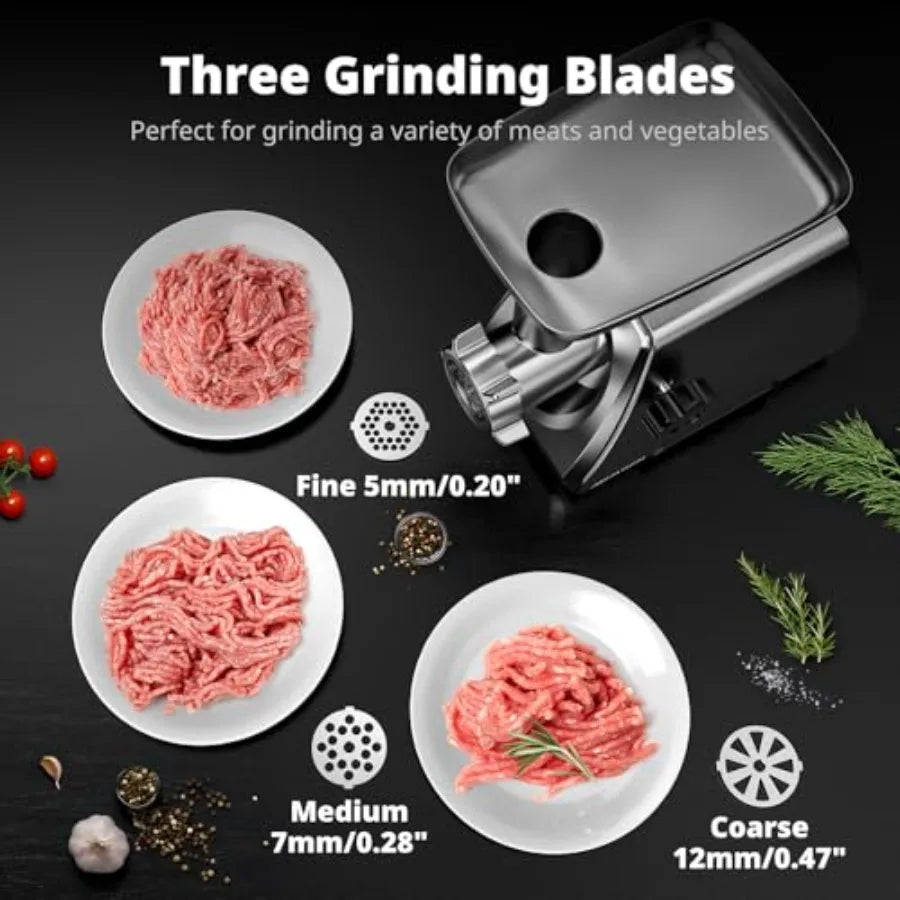 Electric Meat Grinder Mincer for Home Kitchen Use Heavy Duty Professional Stainless Steel Sausage Maker Stuffer with 3 Intercha