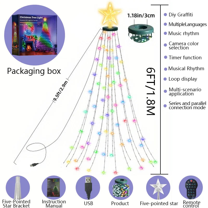 MIMIRGB Christmas Tree LED Lights,Smart RGB Christmas Light Strip, Bluetooth App-Controlled Decorative Lights Holiday Decoration