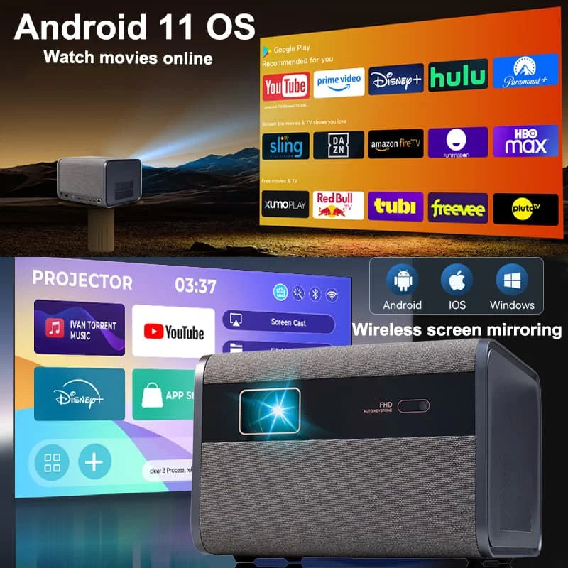 Huaweishi-J10 LED Projector, 1920x1080P, Autofocus, 4K, HD Video, Outdoor Mobile Phone, Android Smart Home Theater, New
