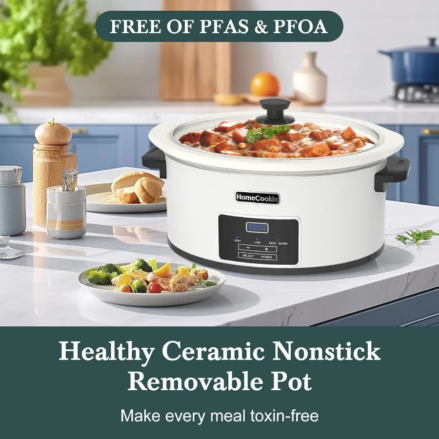 6Quart Programmable Slow Cooker with Timer for Family Dinners Ideal Small Kitchen Appliance Serves 6+ People Features Adjustabl