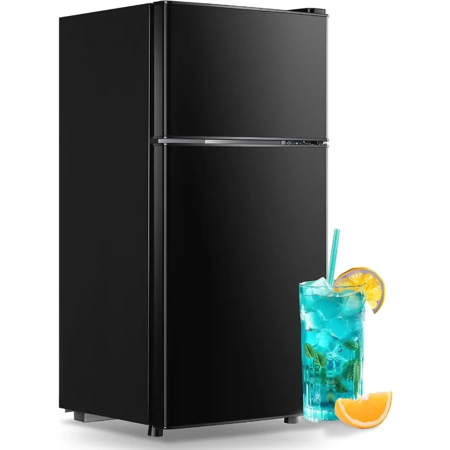 Compact 2.4 Cu.Ft Mini Fridge with Freezer and Double Doors for Apartment Bedroom Office 7 Temperature Modes Adjustable EnergyE
