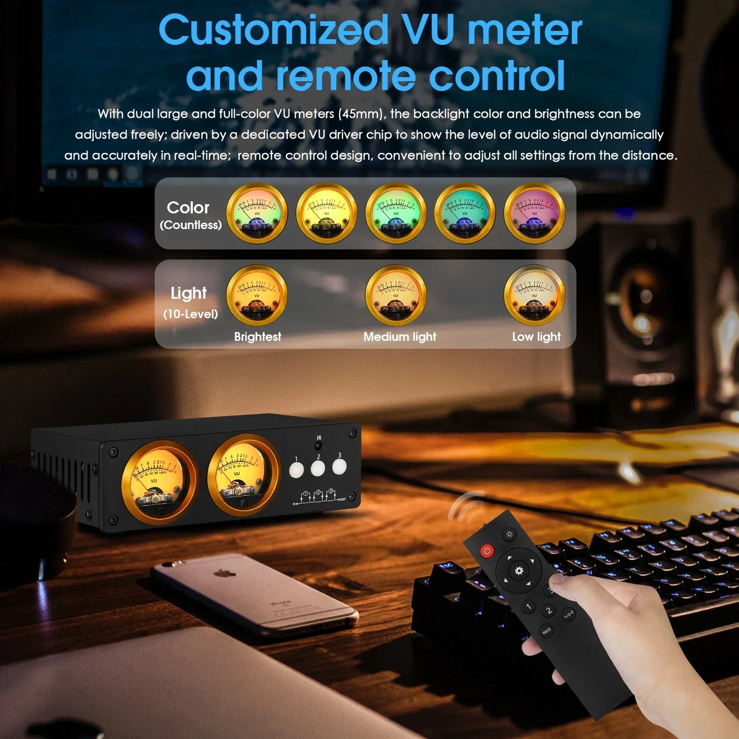 Nobsound L3 3-way Loop Switcher Box Stereo 1(3)-IN-3(1)-OUT Audio Selector RCA Splitter with VU Meter