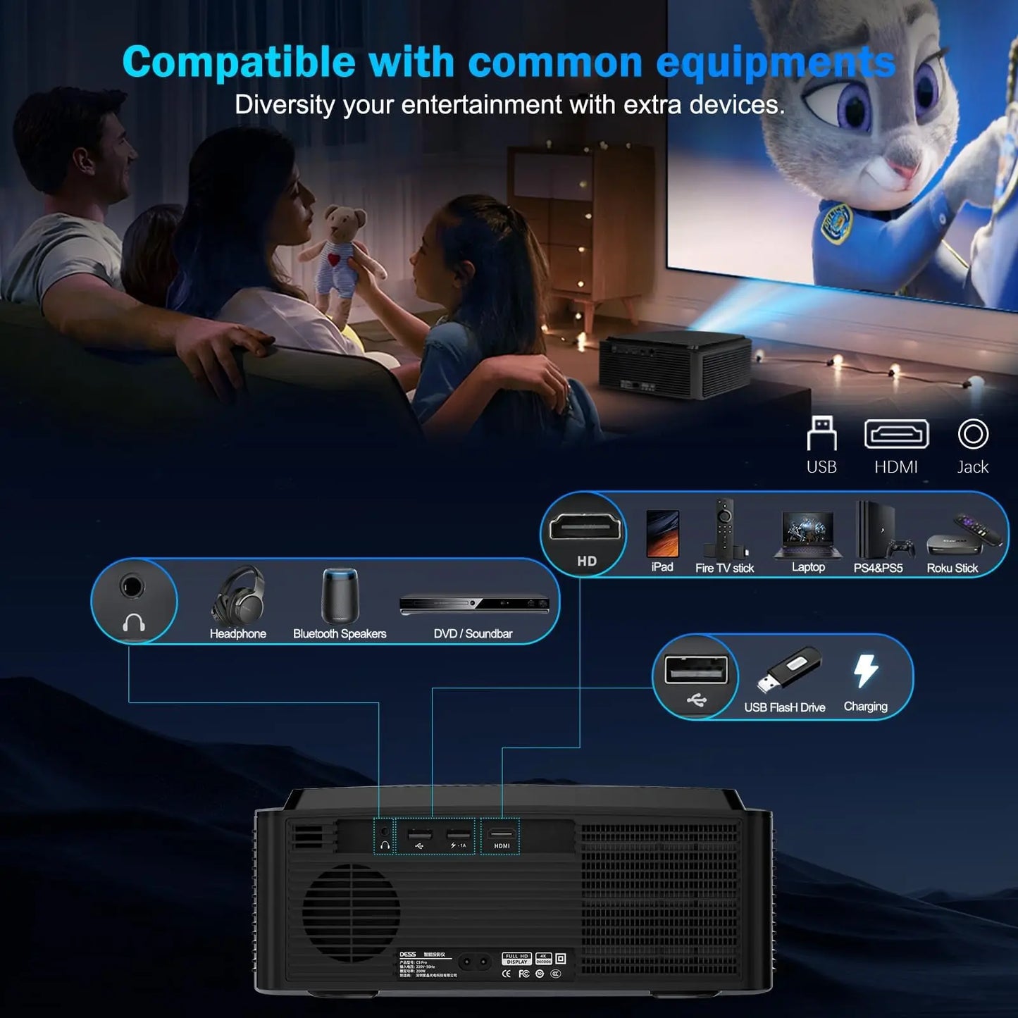 DESS Projector 4k Auto Focus Voice Control Home Theater Video Android Full Hd Smart Projector with Netflix & Google TV Projector