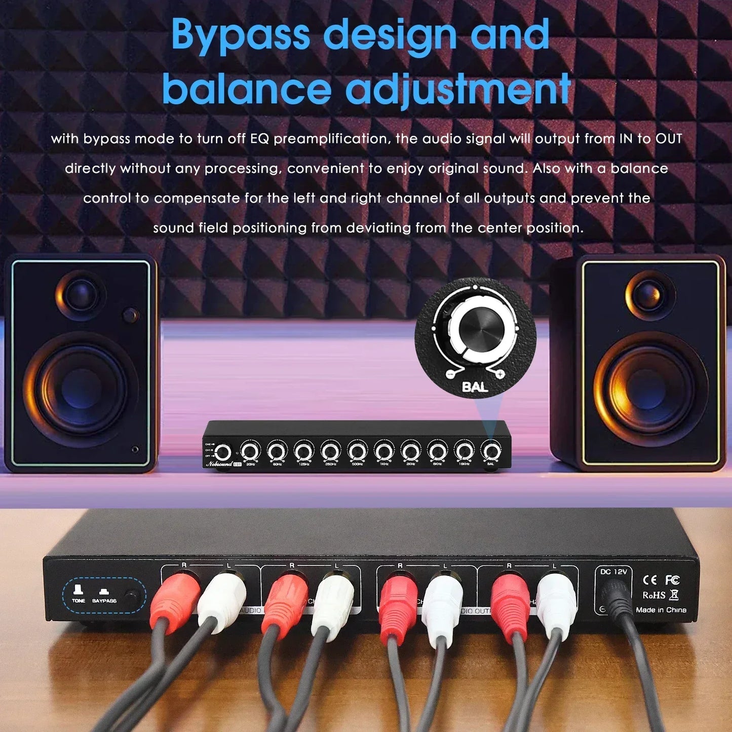 Nobsound HiFi EQ9 9-Band Stereo EQ Preamp Analog Pre-Amplifier Equalizer Audio Processor for Home/Car