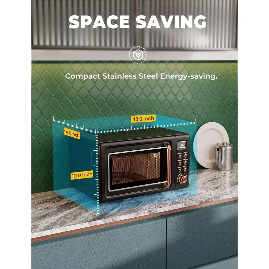 Compact Retro Microwave Oven for Kitchen Countertop Use: 0.7 Cu Ft Small Size with Defrost Function 5 Microwave Power Levels 8