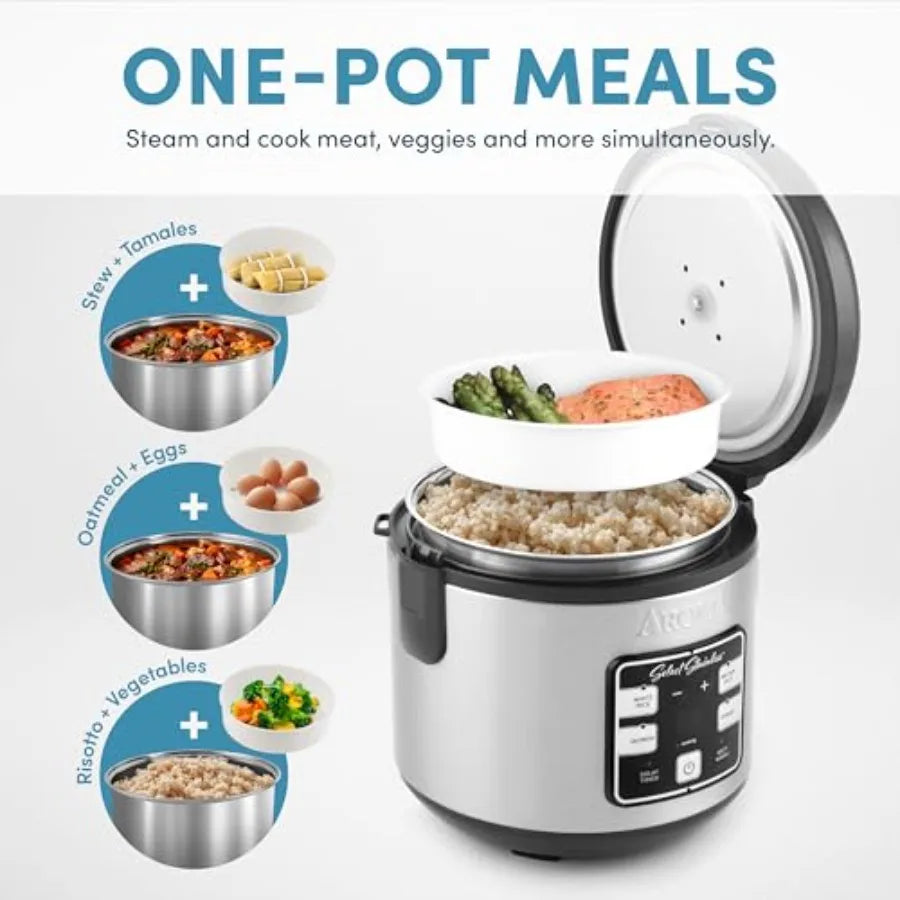 Housewares Select Stainless Digital Rice Grain Multicooker for 4 Cup Uncooked Ideal for Home Kitchens and Meal Prep Features Pr