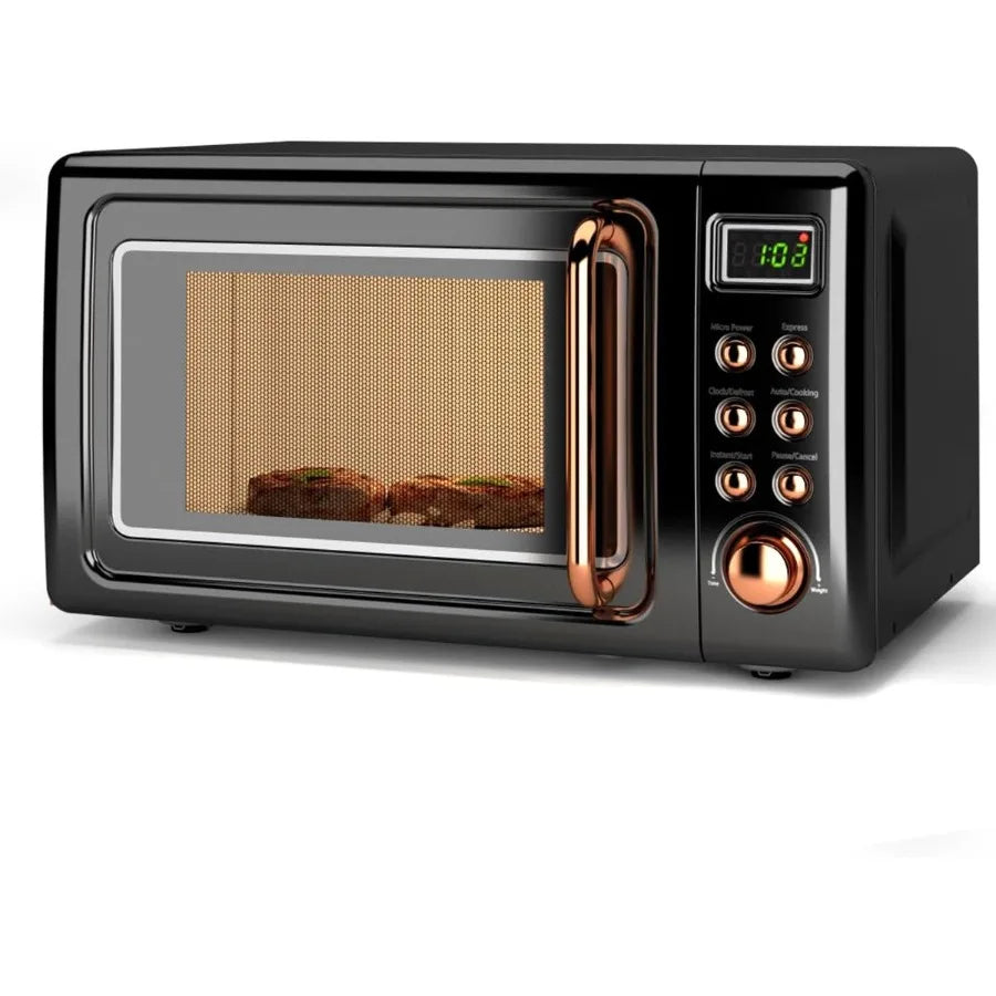 Compact Retro Microwave Oven for Kitchen Countertop Use: 0.7 Cu Ft Small Size with Defrost Function 5 Microwave Power Levels 8