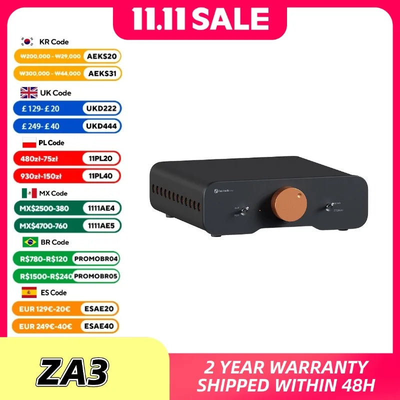 Fosi Audio ZA3 Stereo Power Amplifier TPA3255 Class D HiFi Audio Amp for Passive Bookshelf Speaker With XLR/RCA/Balanced Input