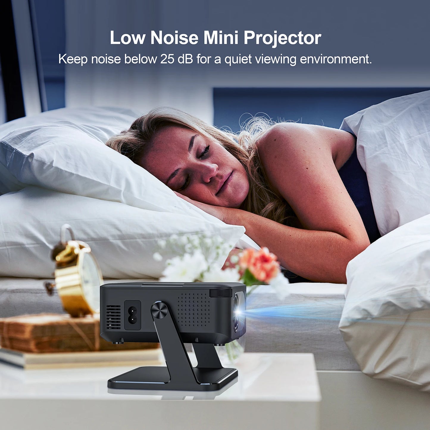 Mini Smart Projector with Native 720P Support 4K Decoding Dual WiFi 6 Wireless 5 Portable Cinema Projector for Home Theater