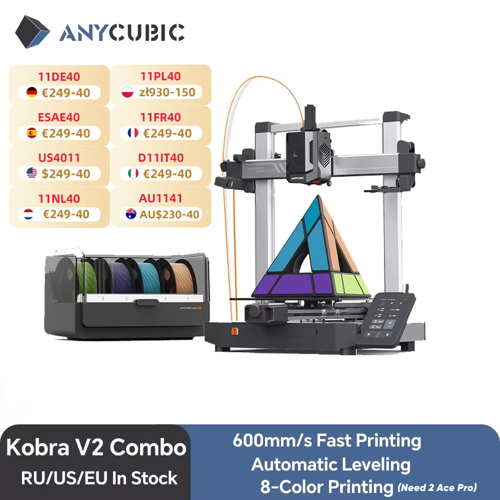 ANYCUBIC Kobra 3 V2 Combo AE Version 600mm/s Fast Printing 3D Printer 8 Colors Filament Auto Drying APP Control 3D Printer