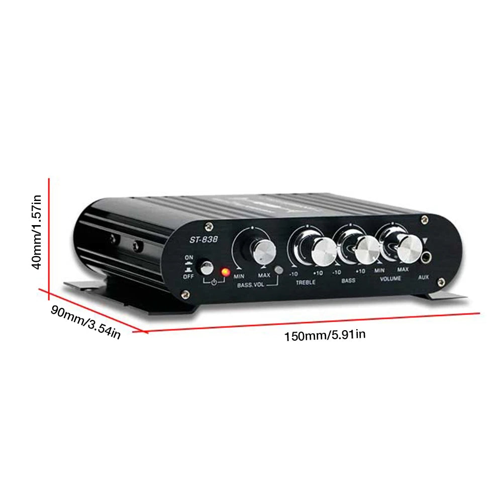 ST-838 HiFi 2.1 Channel Power Amplifier 80W*2 Stereo Bass Sound Amp Mini Media Player Subwoofer Amplifier Car Home Amp