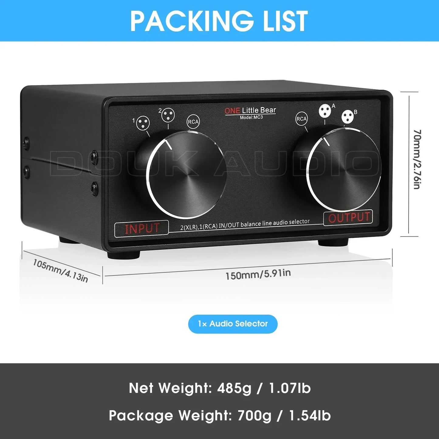 Nobsound 3-IN-3-OUT XLR Balanced / RCA Stereo Converter Audio Selector Box Passive Preamp For Home Amplifier