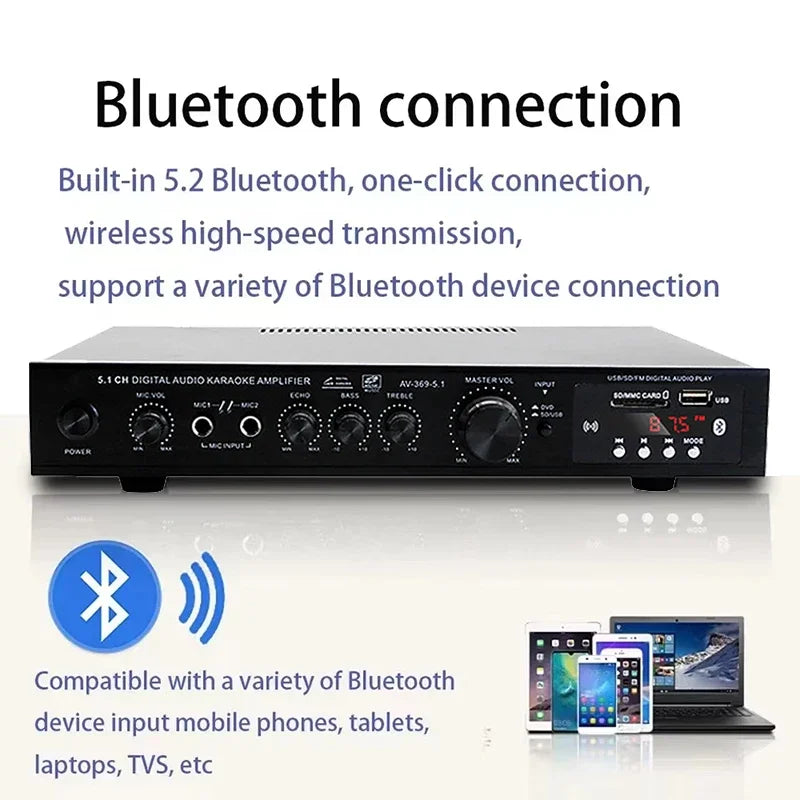 AV-369BT Bluetooth 5.1 Sound Speaker AMP,Stereo Audio Amplifier Receiver, 6 Channel Home Theater Audio Stereo System Components