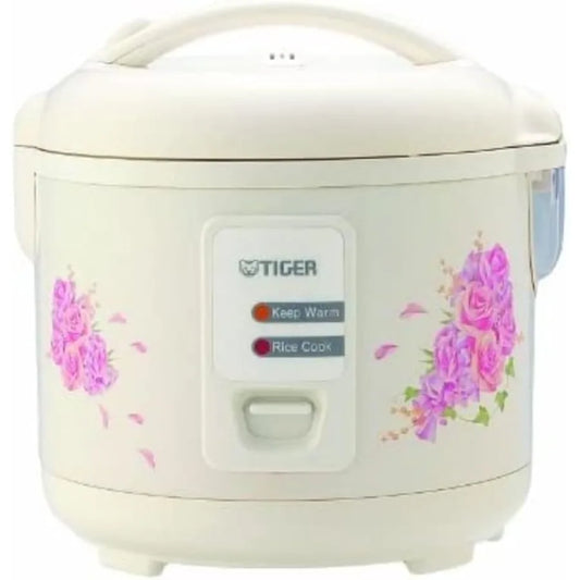 5.5-Cup Uncooked Rice Cooker and Warmer with Steam Basket for Home Kitchen Use Floral White Design Multi-functional Cooking and