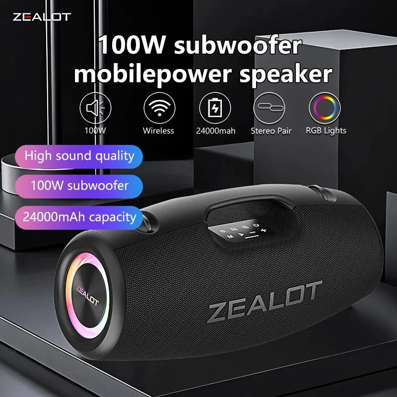 Zealot S78 100W Wireless Speakers, DSP Technology ,Dream Light, Outdoor Portable Subwoofer Speaker ,  Dual Pairing,24000mAh.